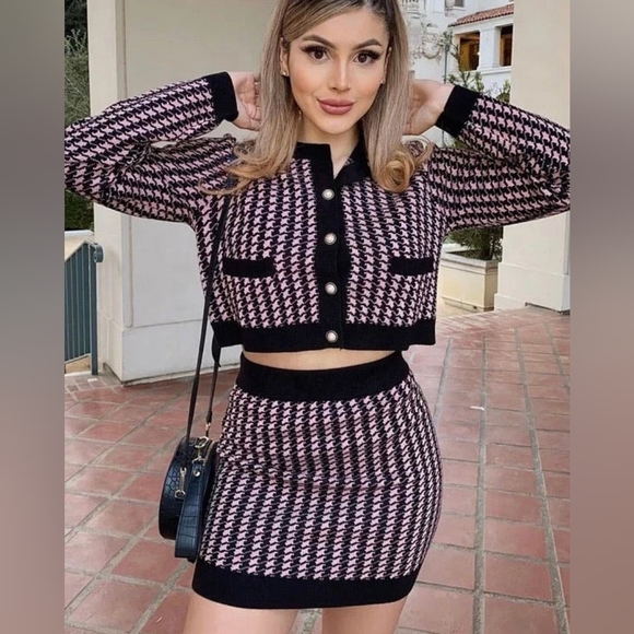 Majorelle Carrie houndstooth knit skirt set S - Picture 2 of 16